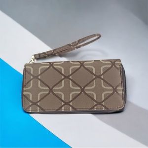 Womens Wallet Brown Zip Around Square Design Credit Cards Money ID NEW